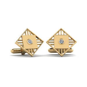 Boutons de manchette en or et diamant pour homme, bijoux formels, sertissage clos, pierre ronde - Product Image 2