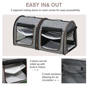 Trasportino per Gatti Portatile da 39 Pollici con Doppio Scomparto, Cuscini Morbidi e Borsa Portaoggetti per Esposizioni e Trasporto Animali Domestici - Product Image 6