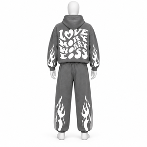 Conjunto Deportivo Personalizado 100% Algodón, Sudadera con Capucha y Estampado de Llamas, Pantalones Acampanados, Ropa Casual de Invierno - Product Image 2