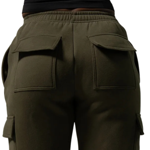 Women's Olive Green Cargo Sweatpants Relaxed Fit Fleece Jogger Pants with Side Cargo Pockets Workout Casual Streetwear Bottoms - Product Image 5