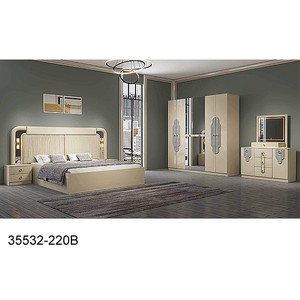 Juego de dormitorio moderno 35532-219C tamaño King, muebles de MDF con cabecero iluminado y armario con espejo - Product Image 5