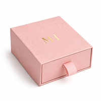 Boîte à bijoux rose personnalisée, emballage cadeau rigide de luxe avec ruban pour collier, bracelet, bague, accessoires