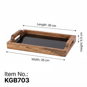 Plateau de service en bois de luxe avec base en marbre noir, plateau décoratif artisanal pour le petit-déjeuner avec poignées pour la maison, l'hôtel et le restaurant - Product Image 5