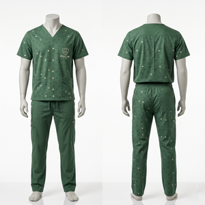 Ensemble de blouses médicales imprimées 170 GSM Premium 65 % polyester 35 % coton vert menthe avec logo personnalisé par transfert thermique - Product Image 4