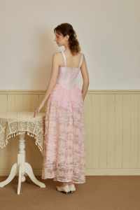 Robes décontractées maxi sans manches à col carré de haute qualité du Vietnam, robe nuisette en jacquard floral 3D Hellen, article KD46 - Product Image 5