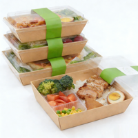 Barquette alimentaire jetable biodégradable et écologique en bois avec revêtement UV, forme rectangulaire, personnalisable pour sushis