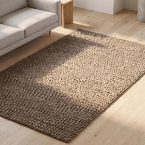 Tapis rustique brun fait main à boucles, design tissé texturé, revêtement de sol moderne neutre pour salon et chambre - Product Image 2