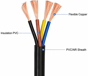 Câble d'alimentation souple à 4 conducteurs en cuivre nu avec isolation en PVC et gaine en PVC/NR, conducteur torsadé rond, bobine de fil électrique - Product Image 1