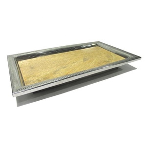 Bandeja Rectangular de Metal para Servir con Base de Madera de Mango, Plato para Servir Alimentos de Tamaño Personalizado, Vajilla Decorativa para el Hogar - Product Image 1