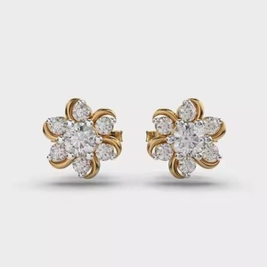 Pendientes de Plata de Ley 925 con Forma de Flor de Diamante, Chapados en Oro, Elegantes y Sencillos para Mujer, a Precio Accesible, Venta al Por Mayor - Product Image 2
