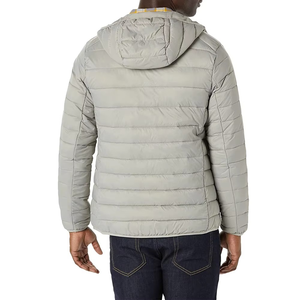 Men's Light Gray Hooded Puffer <b>Jacket</b> Zipper Closure Casual Windproof Polyester Autumn Outerwear - Product Image 3