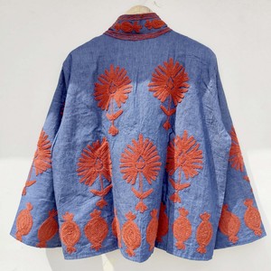 Veste en jean brodée florale indienne à col mandarin et manches trois quarts pour femme, manteau de printemps en coton respirant, style unisexe - Product Image 4