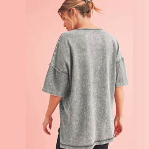Latest Design <b>Women</b> Oversized <b>V</b>-<b>Neck</b> Acid Wash <b>T</b>-<b>Shirt</b> Eco-Friendly Breathable Anti-Wrinkle Quick Dry Casual Wear Wash <b>T</b>-<b>Shirt</b> - Product Image 5