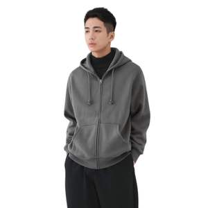 Sweat-shirt à capuche zippé pour homme en coton épais, personnalisable avec logo, en molleton uni, coupe oversize, vente en gros - Product Image 6