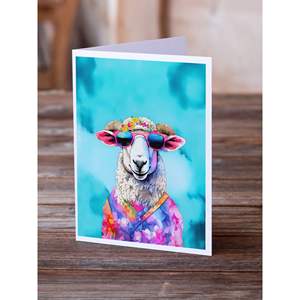 Whimsical A7 Tamaño 5x7 New Hippie Animal Sheep Tarjetas de felicitación Paquete de 8 tarjetas de nota en blanco con sobres - Product Image 2