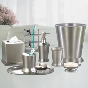 Modern Stainless Steel 8-Piece Bathroom Set With Trash <b>Can</b> and Soap <b>Dispenser</b> And Vanity Accessories - Product Image 4