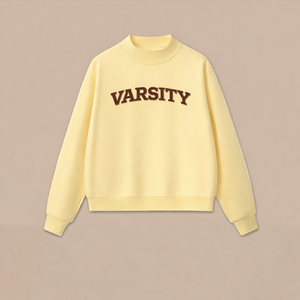Sweat-shirt à col rond style universitaire en tissu éponge, sweat-shirt à col montant pour l'automne/hiver, lettres brodées sur le devant - Product Image 2
