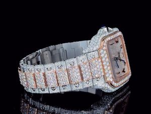 Montre rectangulaire de luxe sertie de diamants, boîtier en or blanc, bracelet en acier inoxydable, cadran à chiffres romains, fermoir déployant, pour femme - Product Image 4