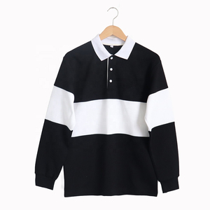 Customization Autumn Black and <b>White</b> Color Contrast Patching Modern Stylish Men's Collar Buttons Polo <b>Tshirt</b> - Product Image 1