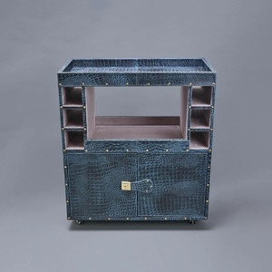 Vintage Crafts Modern Leather Outdoor <b>Table</b> Kitchen Serving Cart Rolling <b>Wheels</b> Handles Browne Luxury Handmade Customized - Product Image 1