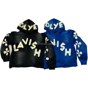 Logo personnalisé 100% coton streetwear vintage soleil fané sweats à capuche en détresse patchs broderie acide lavage à capuche pour hommes - Product Image 1