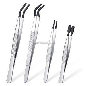 Juego de 4 Pinzas con Revestimiento de PVC de Goma, Pinzas de Punta Recta, Pinzas de Punta Plana de Goma, Pinzas Largas Curvadas para Manualidades, Abalorios y Joyería - Product Image 1