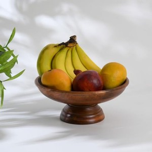 Handcrafted Mango Wood Sculptural Fruit <b>Bowl</b> - Wholesale Pedestal Design - Product Image 3