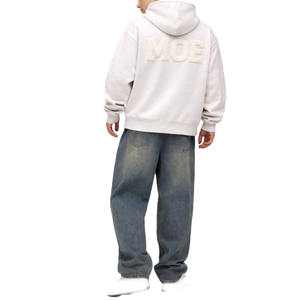 Men Zip Up <b>Hoodie</b> Cotton <b>Fleece</b> <b>Oversized</b> Fit Chenille Back Logo Heavyweight Streetwear OEM Wholesale Private Label - Product Image 2