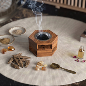 Quemador de incienso hexagonal moderno de madera, soporte creativo hueco para incienso árabe Oud con taza metálica extraíble para uso con incienso. - Product Image 6