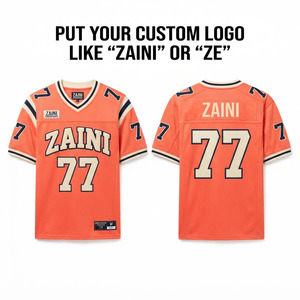 Maillot de football américain pour hommes en polyester premium, maille 180 GSM, orange marine, avec logo personnalisé en twill et panneau numéroté, tenue d'équipe - Product Image 1