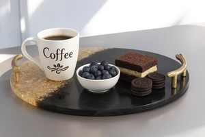 Luxury <b>Black</b> & Gold Wooden Serving Tray Handmade Customizable Decorative Tray with Designer Handles - Product Image 2