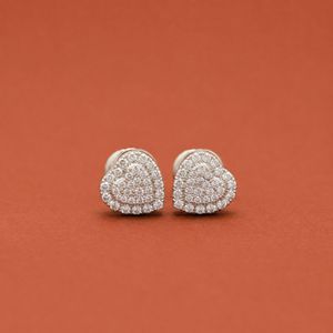 Sparkling Iced Out Double Heart Moissanite Diamond Cluster <b>Studs</b> in 925 <b>Silver</b> - Product Image 2