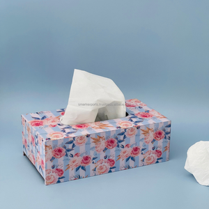 กล่องทิชชู่ไม้ที่ใส่กระดาษเช็ดปากที่ใส่กระดาษทิชชู่ลายดอกไม้สีฟ้าสำหรับตกแต่งโต๊ะในบ้านสำนักงาน - Product Image 1