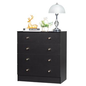 Cassettiera Moderna Semplice a 5 Cassetti, Comò Contemporaneo per Camera da Letto, Sottosuolo, Appartamento in Stile Rustico, Colore Nero con Dettagli - Product Image 3