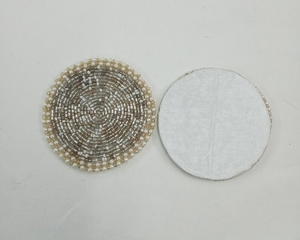 Handmade white and gold round <b>beaded</b> <b>coasters</b> - Set of 6 by whimsy art craft - Product Image 5