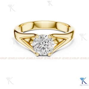Anillo de compromiso solitario con diamante cultivado en laboratorio, corte redondo, E VVS2, certificado IGI, en oro macizo con engaste de corona, estilo filigrana vintage. - Product Image 1