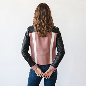 Chaqueta de cuero genuino para mujer, estilo motociclista, con cremallera, cuello vuelto, manga larga, corte ajustado, prenda exterior de moda. - Product Image 3