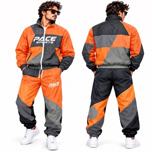 <b>mens</b> hot pink <b>navy</b> white geometric windbreaker <b>jacket</b> and trousers set waterproof shell full zip activewear bulk supplier - Product Image 4