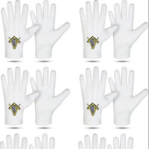 Paire de gants de cérémonie maçonniques – Gants blancs 100 % coton avec logo brodé « G » et équerre et compas, lot de 6 paires, excellent rapport qualité-prix - Product Image 1