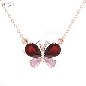 Handmade 14K Solid Gold Natural 1.7 CTW Mozambique Garnet & Pink Morganite <b>Necklace</b> Wholesale Wedding Jewelry Supplier - Product Image 2
