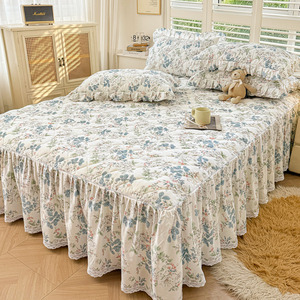 Juego de Ropa de Cama Acolchada Floral Blanca Directo de Fábrica, Juego de 4 Piezas con Volantes y Ribete de Encaje para Hogar y Hotel, Venta al Por Mayor - Product Image 5