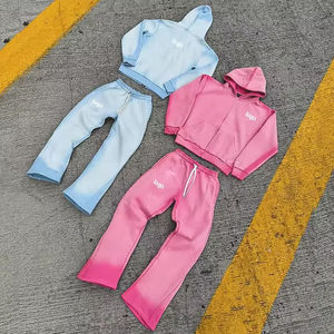 Men's tracksuit Oversized Vintage Acid Wash Flared Sweats <b>Set</b> Rhinestone Cut And <b>Sew</b> Heavy Zip Up Sun Faded Tracksuit For Men - Product Image 3