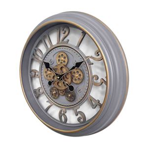 Moving gear wall <b>clock</b> 18 inch gray luxury skeleton layers frame with real rotating clockwork for home decoration - Product Image 2