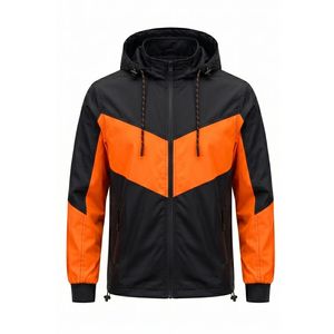 Asymmetric Split Color Hooded Windbreaker <b>Jackets</b> For <b>Mens</b> Geometric Design Lightweight Outdoor Utility Coat Windproof <b>Jackets</b> - Product Image 5