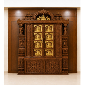 Porte de temple traditionnelle avec sculpture à la main de Mahalakshmi, temple traditionnel indien du sud en bois de teck Ashtalakshmi pour la maison, Australie - Product Image 1