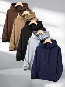 Classic Premium Cotton Front Logo <b>Oversized</b> <b>Fleece</b> Pullover <b>Hoodie</b> for <b>Men</b> Solid Color Casual Winter with Pocket - Product Image 2