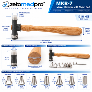 Marteau de modelage MKR-7 avec embout en nylon et 3 ou 7 inserts métalliques, 10 pouces, outil de fabrication de bijoux en bois et en acier ZETOMEDPRO - Product Image 4