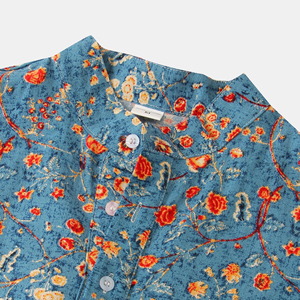 Camisa Casual de Manga Corta con Cuello en V y Estampado Floral Azul para Hombre, Corte Regular, Tejido de Sarga - Product Image 3