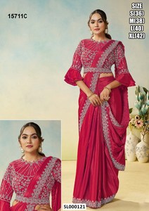 Sari en satin de soie noir doux avec broderie florale et pierres pour mariage, tenue traditionnelle indienne pour femme, longueur au sol, coupe classique - Product Image 5