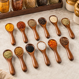 4 cuillères à mesurer en bois naturel avec long manche, cuillères écologiques en bois pour épices, café, sel - Product Image 6